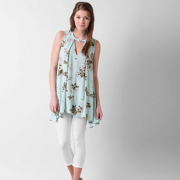 Free People Tops - Free People Tree Swing Sleeveless Floral Mint Boho Flowy Tunic Tank Top Small